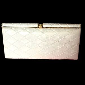 Persaud of London 1960s white diamond quilted pattern Clutch Purse with gold